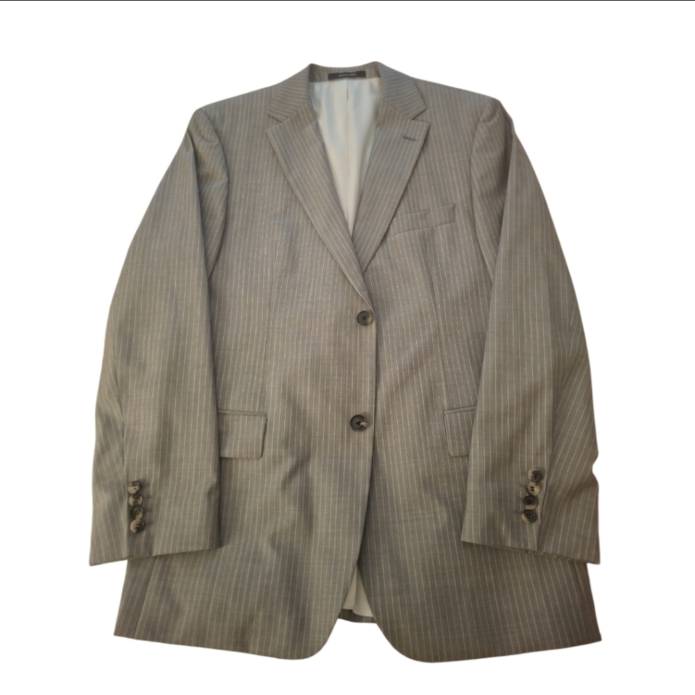 HUGO BOSS Super 100 Wool 42R Tan Pinstriped Suit Jacket/Blazer